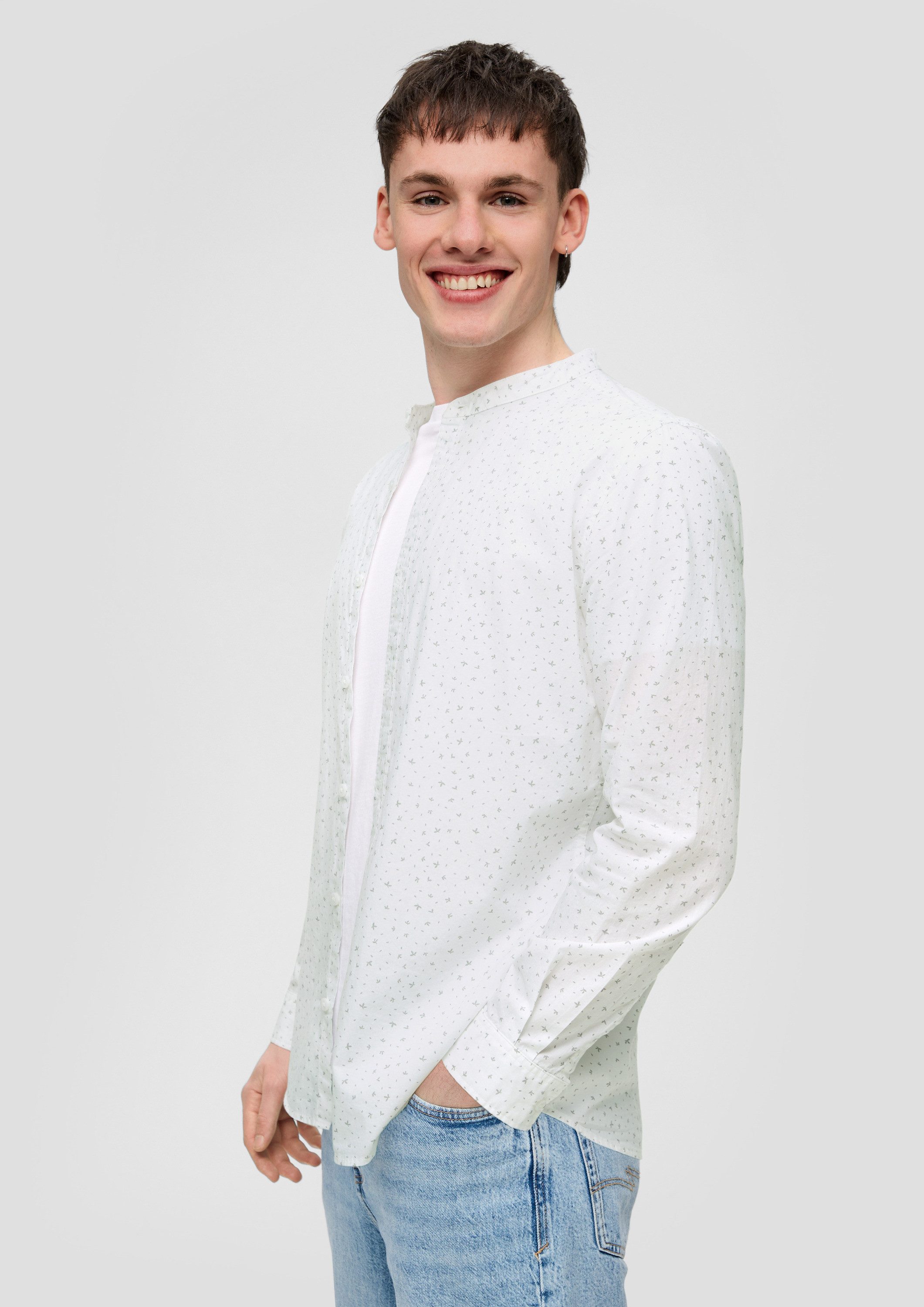QS Langarmhemd Hemd Baumwollhemd mit All-over-Print günstig online kaufen