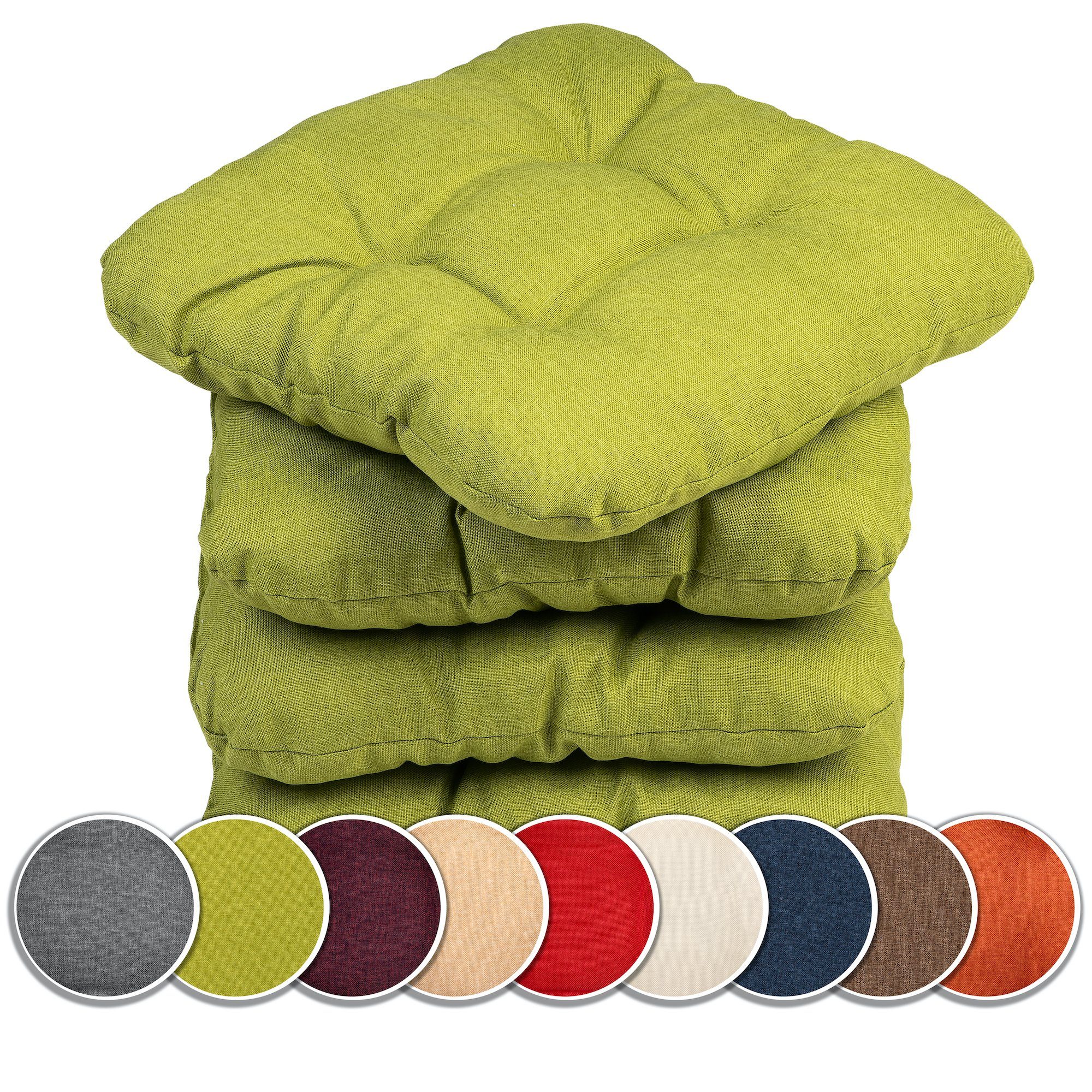 sunnypillow Stuhlkissen 4er Set Stuhlkissen 40x40 cm Bequeme 8cm, Polsterauflage Auflage für Stühle / Bänke grün