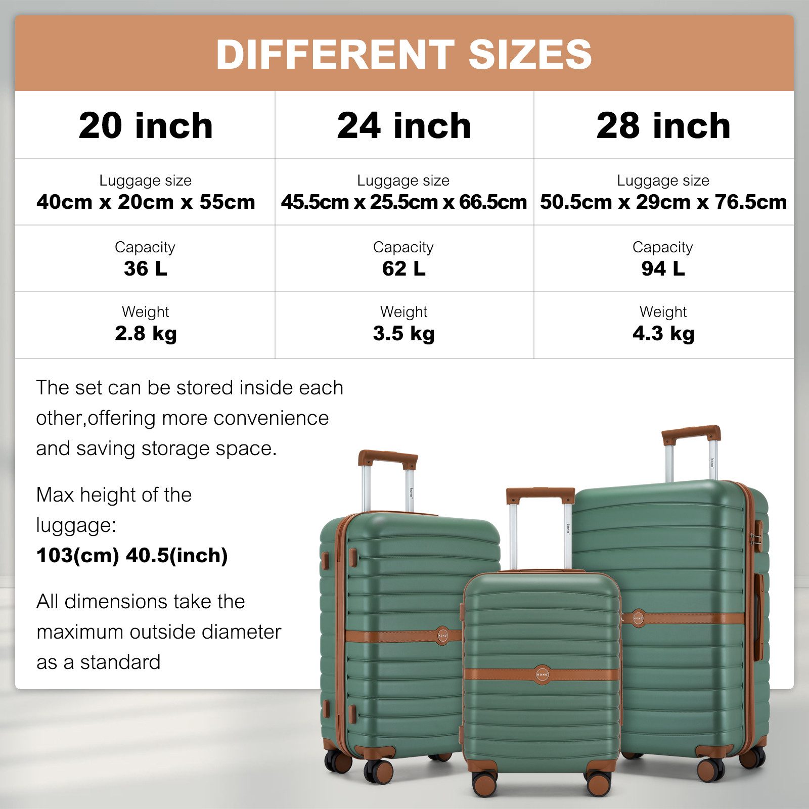 KONO Handgepäckkoffer Koffer Trolley ABS+PC Hartschalenkoffer günstig online kaufen