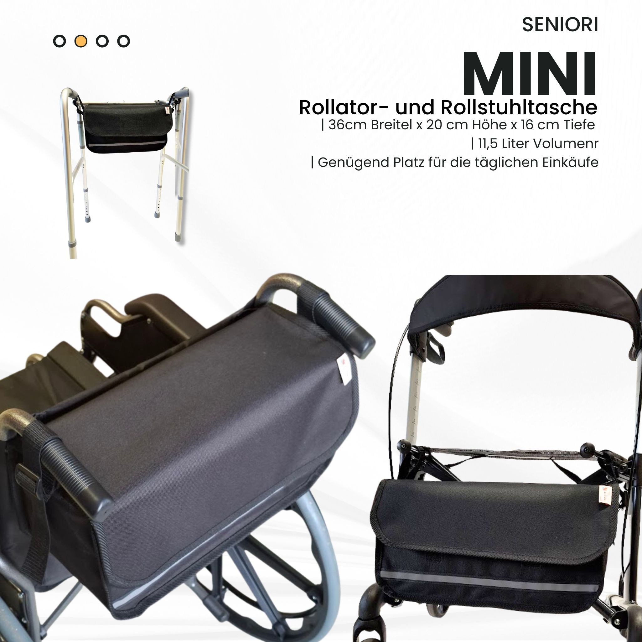 Seniori Aufbewahrungstasche SENIORI Rollator / Rollstuhl Tasche Rollatortasche Rollstuhltasche, 2M. Schwarz - Mini – Bild 3 von 5
