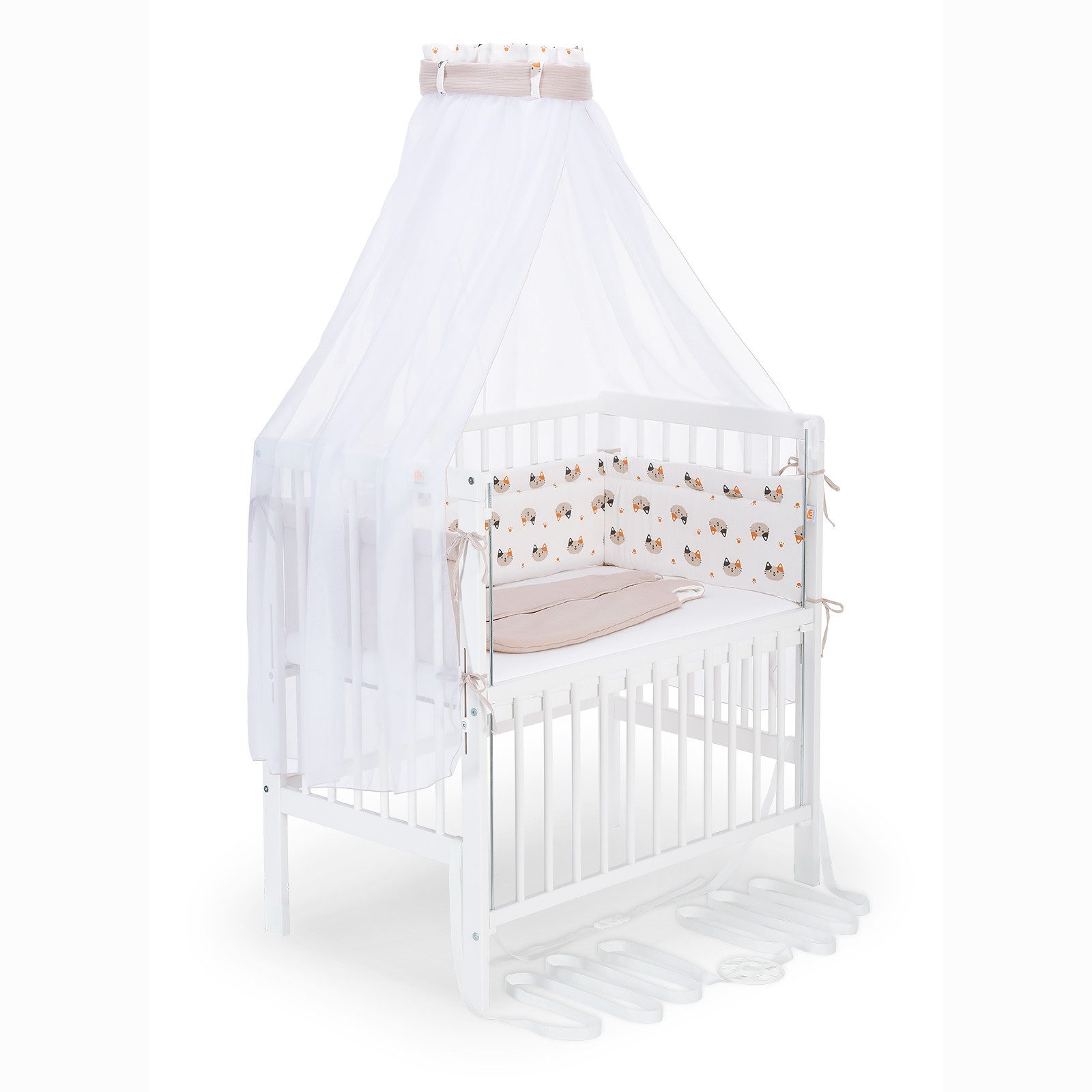 FabiMax Beistellbett Flex weiß, 2in1, Beistellbett und Stubenbettchen in Einem, innovatives Seitenteil