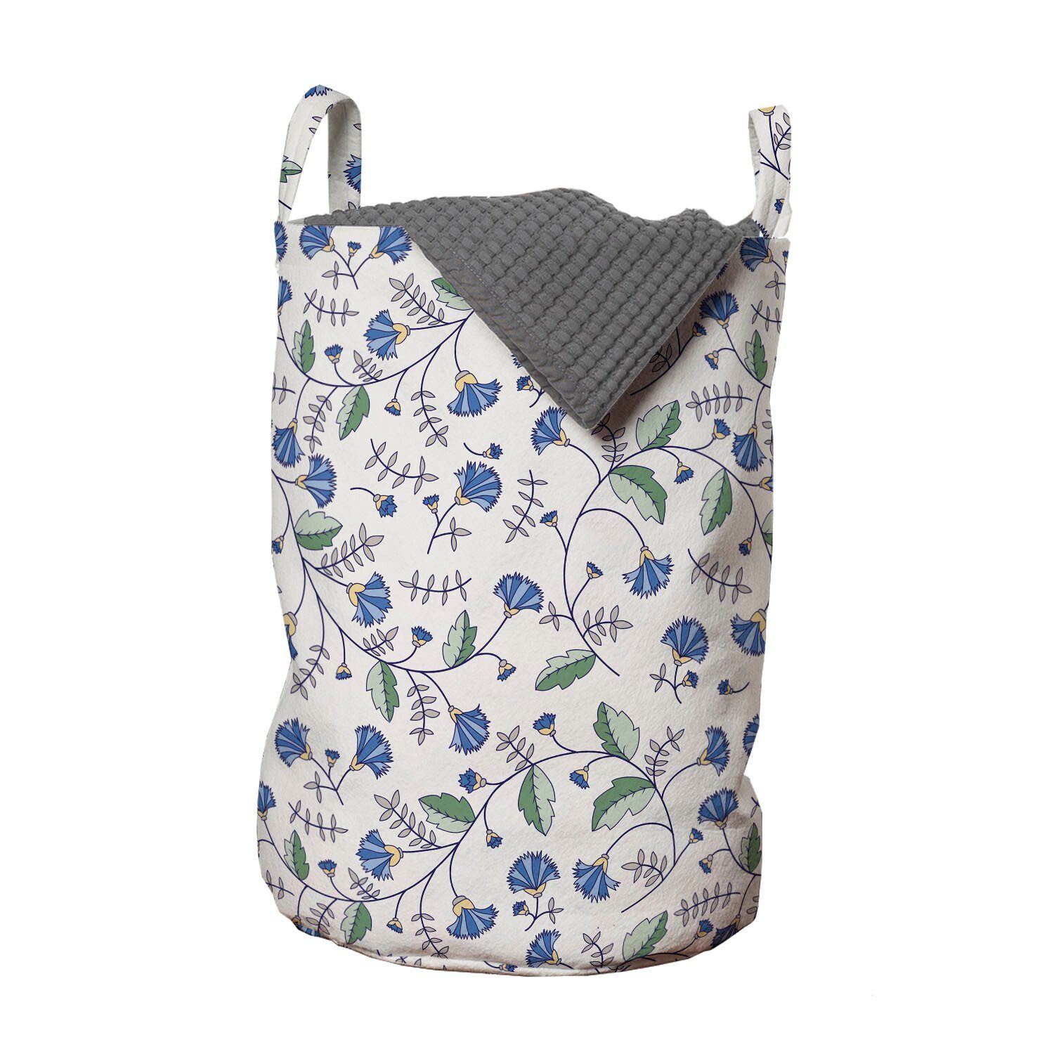 Abakuhaus Wäschesäckchen Wäschekorb mit Griffen Kordelzugverschluss für Waschsalons, Blume Blaue Kornblumen und Blätter