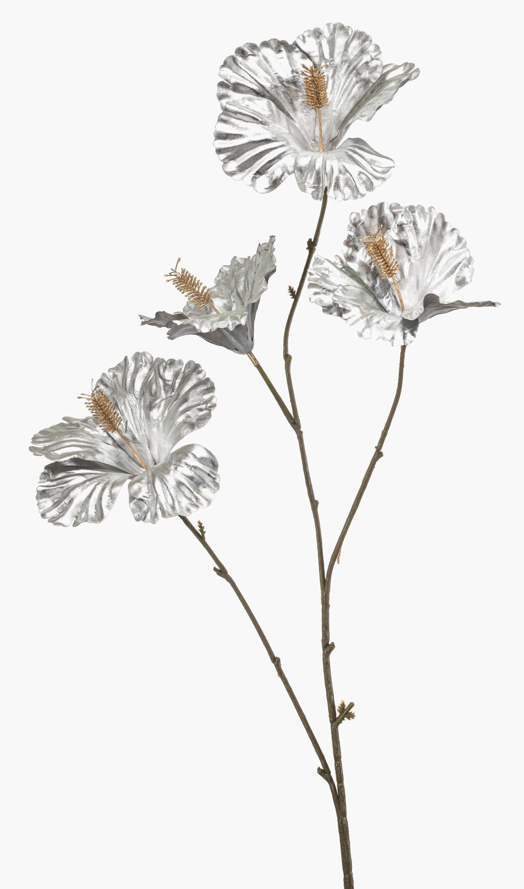 Kunstzweig Hibiskus KEALANI, metallic-Silber-Gold, 80cm Hibiskus, artplants, Höhe 80.0 cm