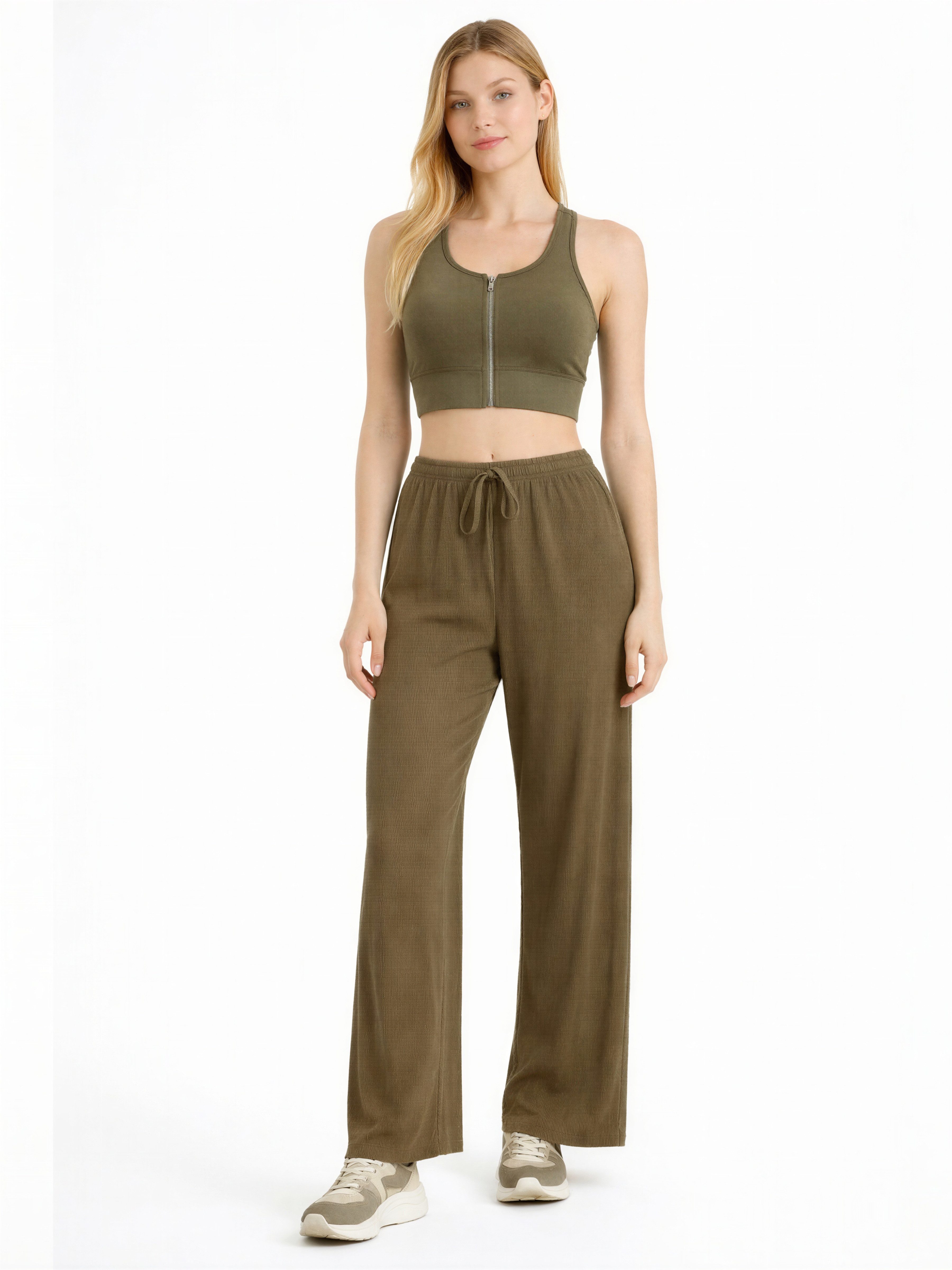 fashionshowcase Palazzohose Damen Crinkle – Weite Sommerhose elastischer Bund hoher Bund, elastischer Tunnelzug