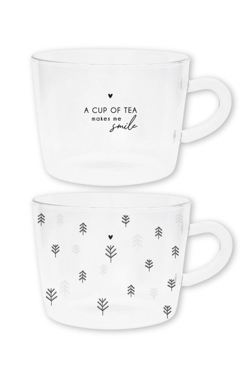 Bastion Collections Teeglas Teeglas mit Henkel 2er Set - CUP OF TEA/TREES - transparent