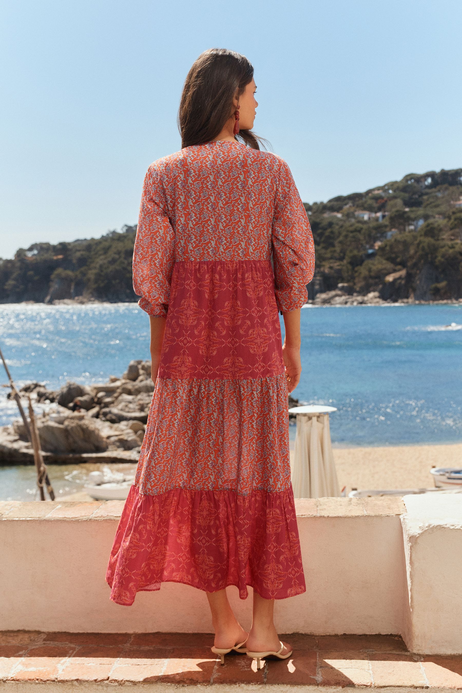Bhoem Maxikleid Maxikleid im Patchwork-Design mit Häkelbesatz (1-tlg)
