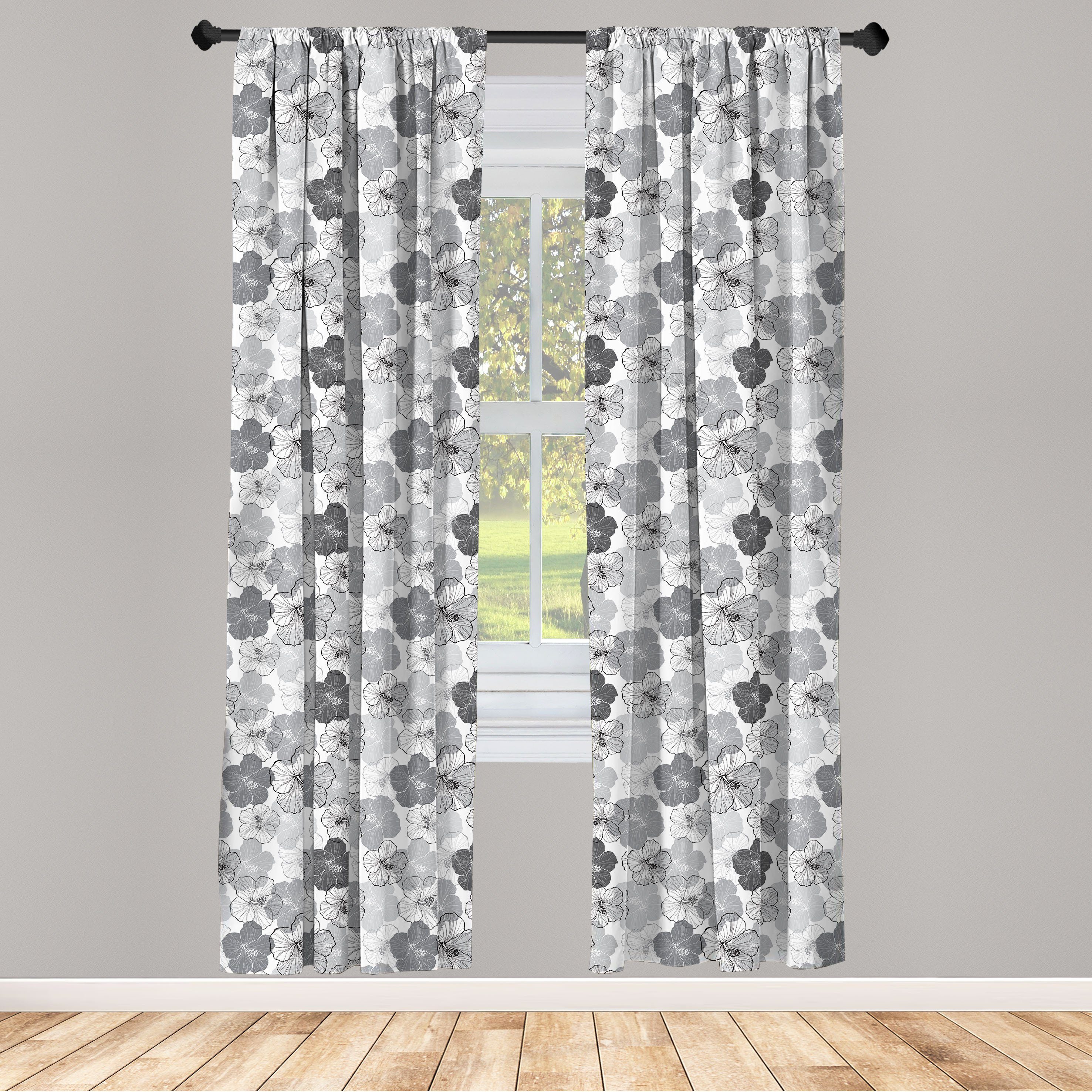 Gardine Vorhang für Wohnzimmer Schlafzimmer Dekor, Abakuhaus, Microfaser, Blumen Vintage Hibiscus Flowers