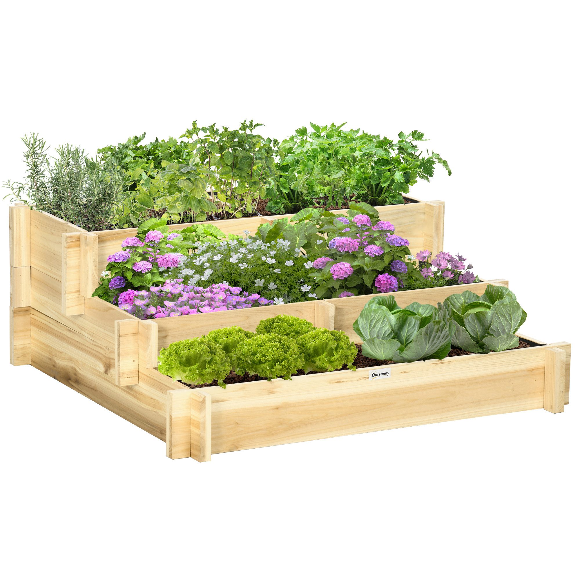 Outsunny Hochbeet Kräuterbeet (Pflanzbeet, 1 St., Blumentreppe), für Garten, Balkon, Naturholz