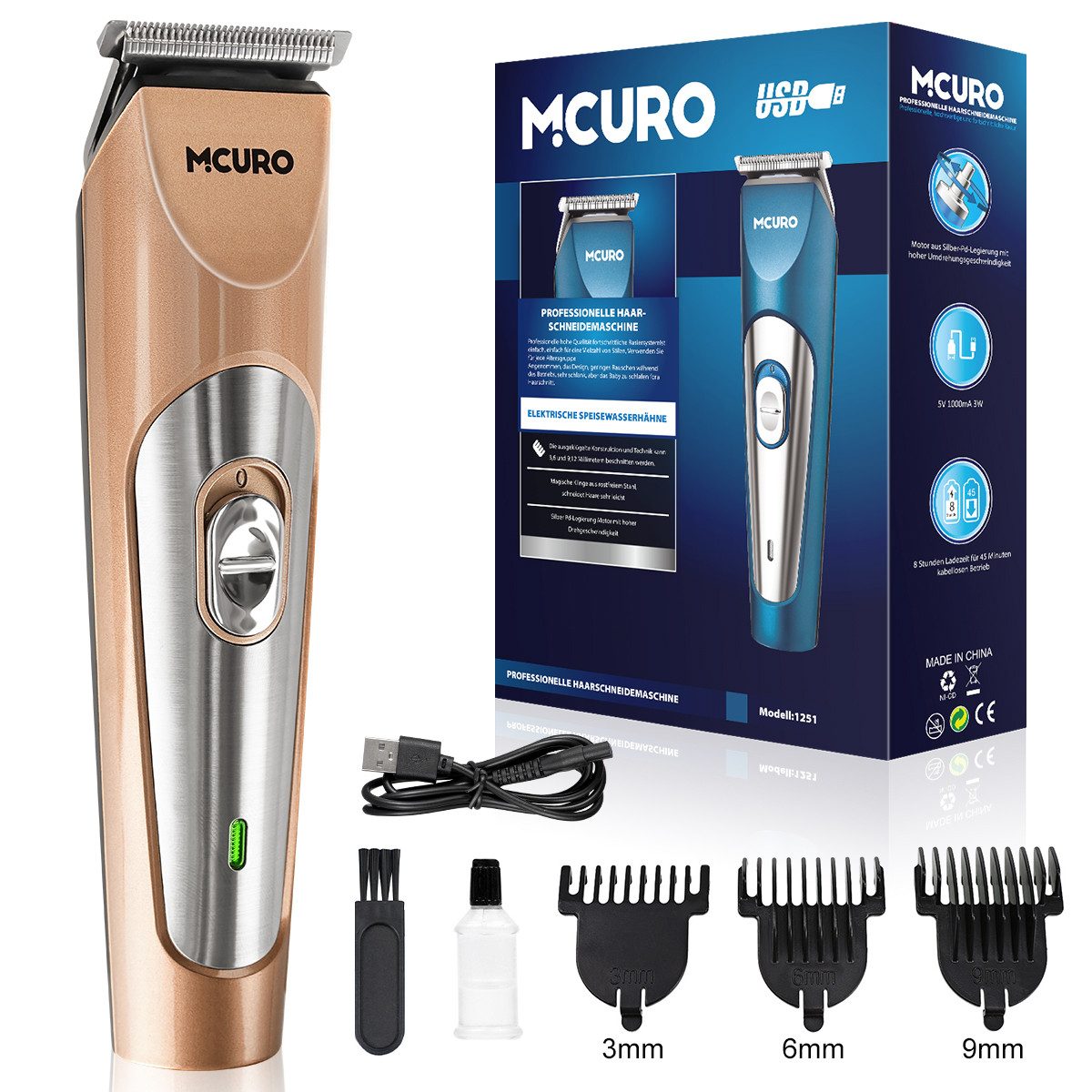 MCURO Триммеры Haarschneidemaschine Haartrimmer Barttrimmer, Konturenschneider für Männer mit 3 Kamm und LCD Anzeige