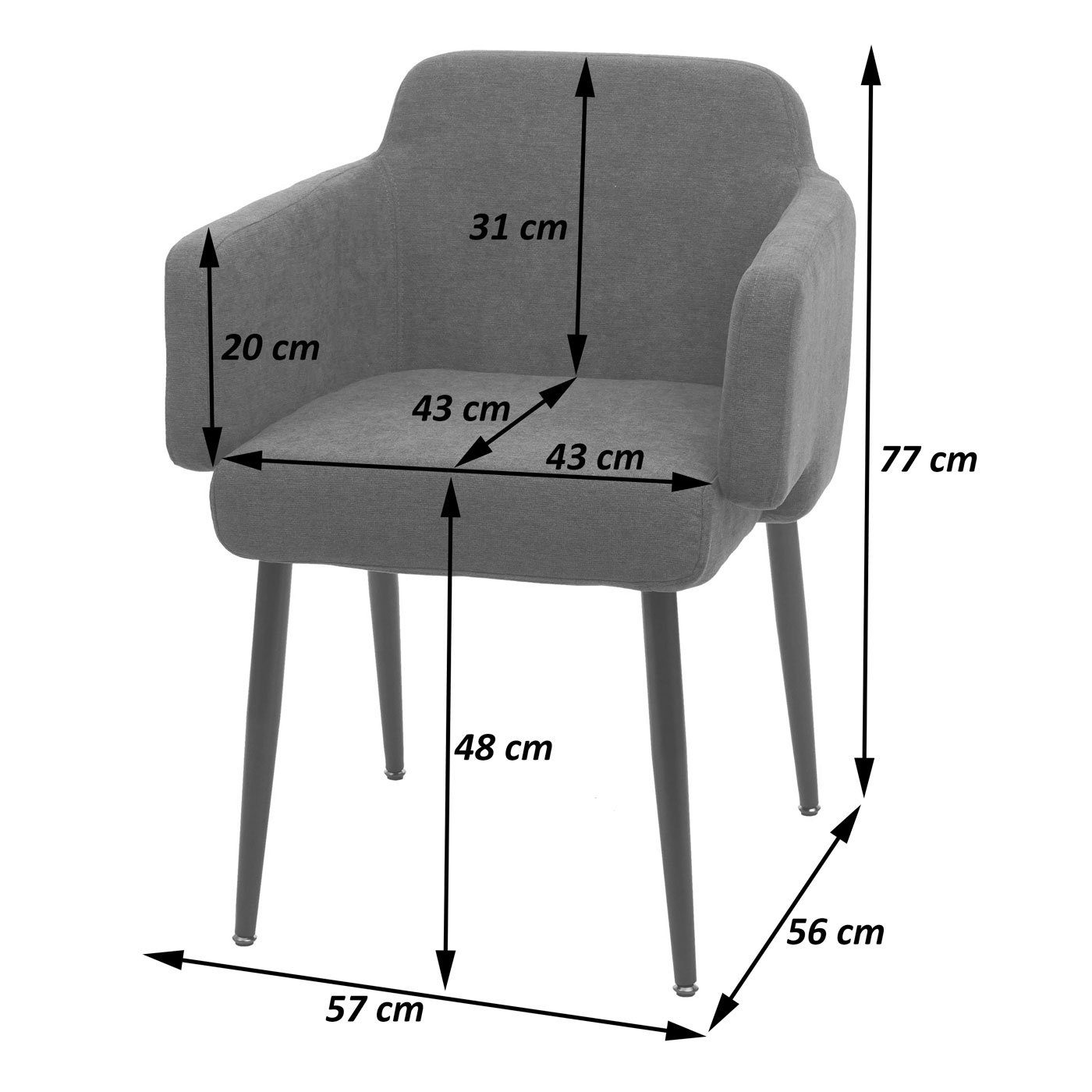 Esszimmerstuhl (6er), und Abgerundete gepolsterten Mit | Rückenfläche Armlehnen, MCW creme-weiß Sitz- MCW-L13-6 creme-weiß