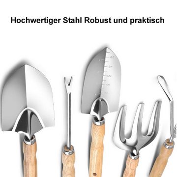 Dedom Schaufel Garten-Pflanzwerkzeuge, Spitzspaten-Harken-Set, 5 Teile, Edelstahl, (Spar-Se, 5 St., Spitzspaten, abgestufter Spaten, Dreiecksgabel, Harke, Wurzelpicker), Nicht leicht zu rosten und langlebig, voll funktionsfähig und tragbar