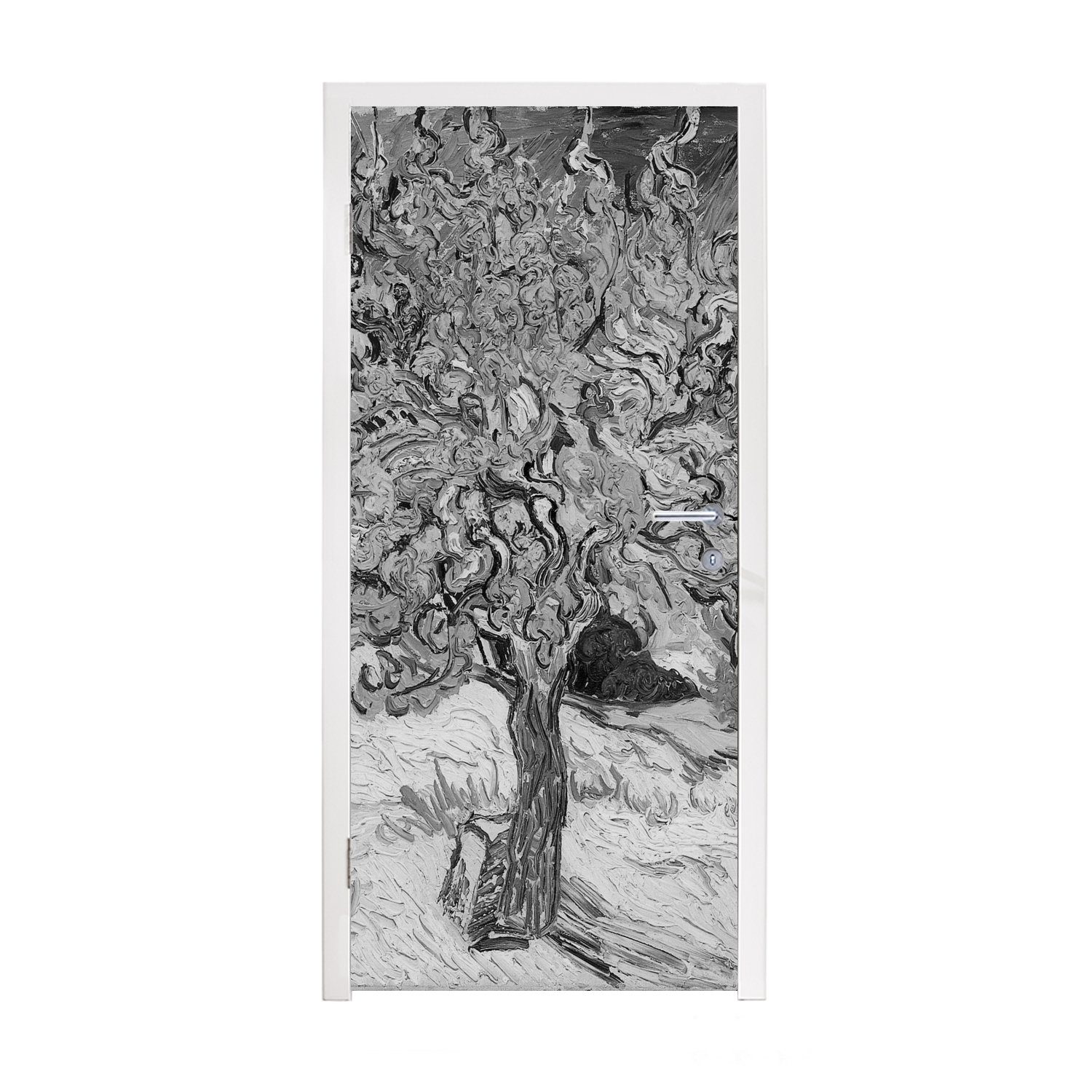 MuchoWow Türtapete Der Maulbeerbaum - Vincent van Gogh - Schwarz und weiß, Matt, bedruckt, (1 St), Fototapete für Tür, Türaufkleber, 75x205 cm
