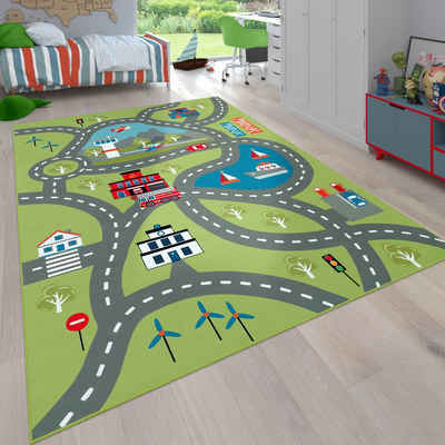 Kinderteppich Bino 562, Paco Home, rechteckig, Höhe: 4 mm, Kurzflor, Straßen-Spiel-Teppich, Motiv Flughafen, Kinderzimmer