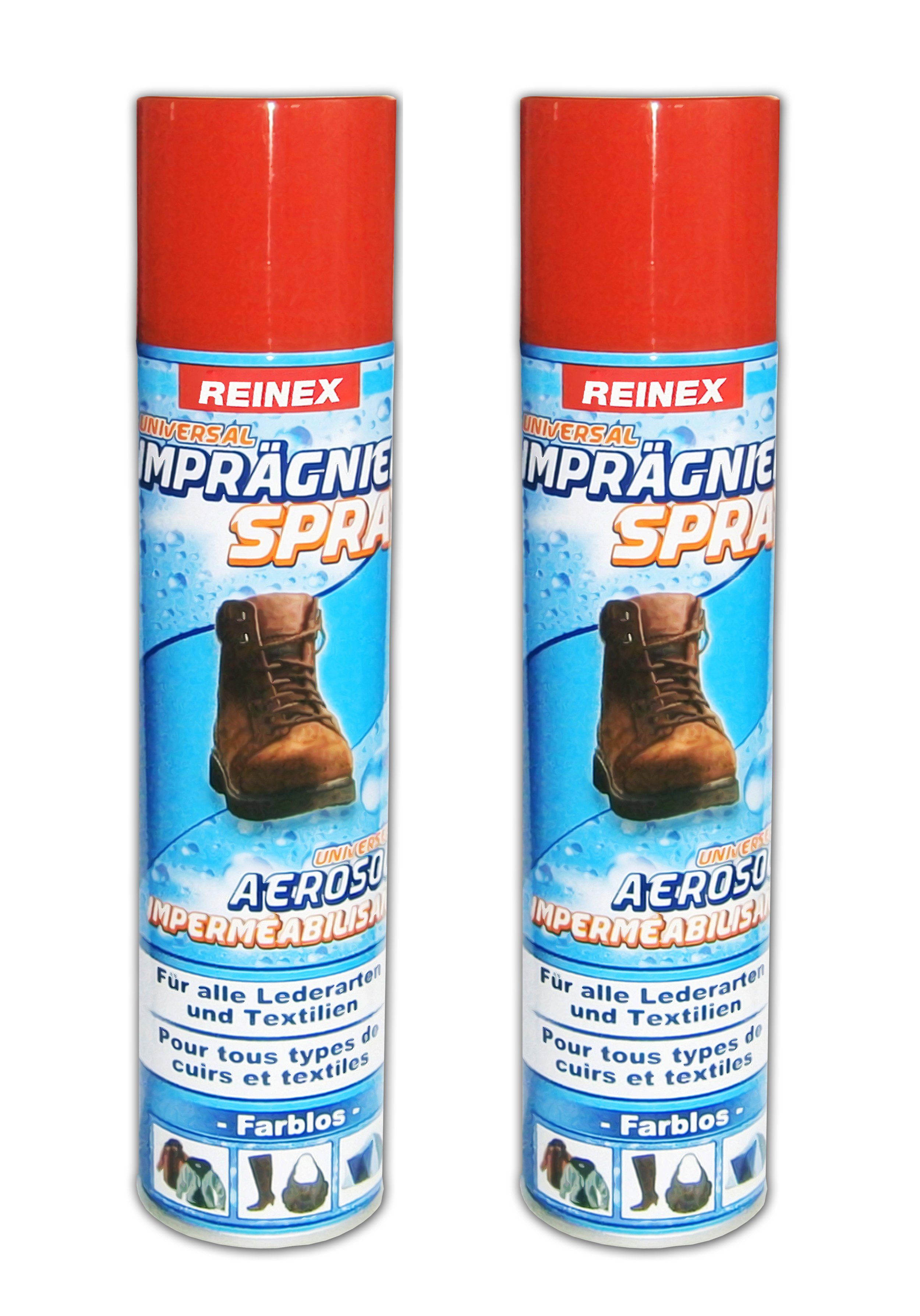 Reinex 2x IMPRÄGNIER SPRAY 2x400ml Impregnierspray Textilschutz 4 (2 Dosen) Imprägnierspray (2 St), Lederschutz Zelt Boot Imprägniermittel Pflege Schuhe Leder Textil
