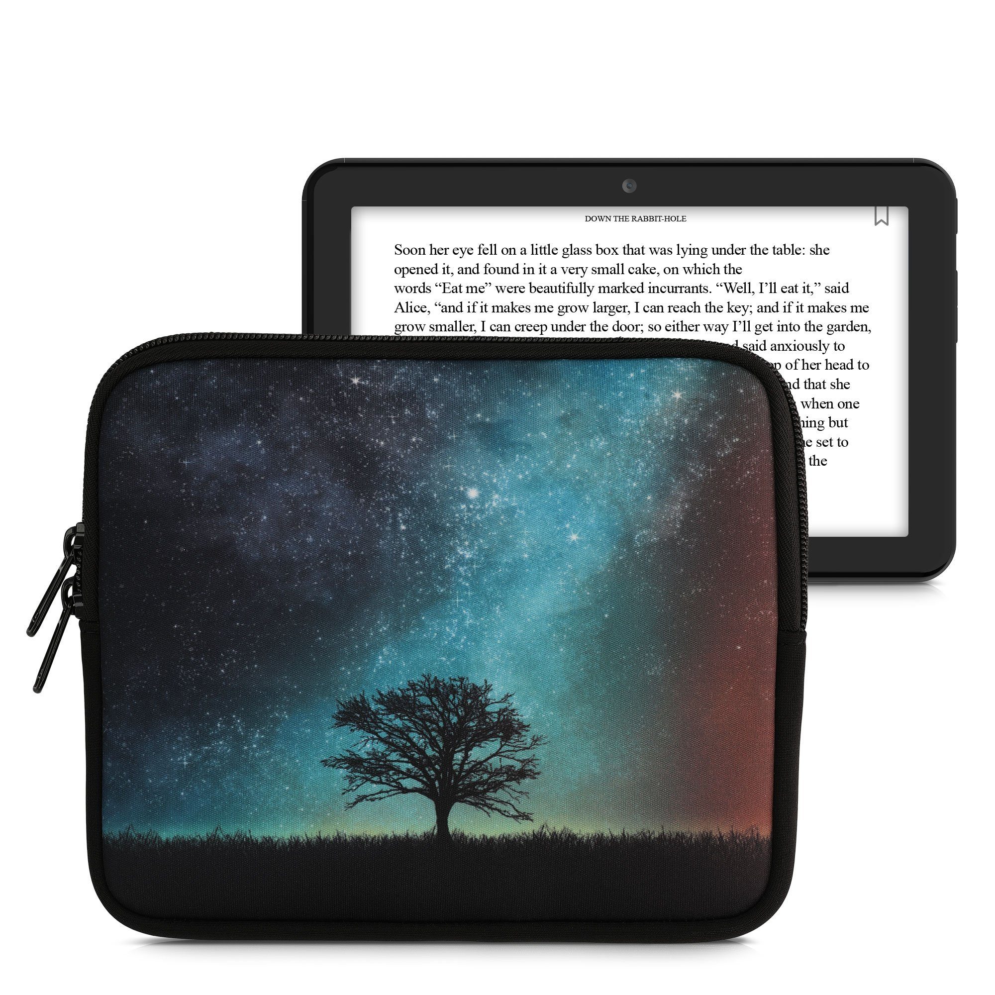 kwmobile E-Reader-Hülle Tasche für eReader, Neopren Hülle Schutzhülle  Galaxie Baum Wiese Design - Innenmaße