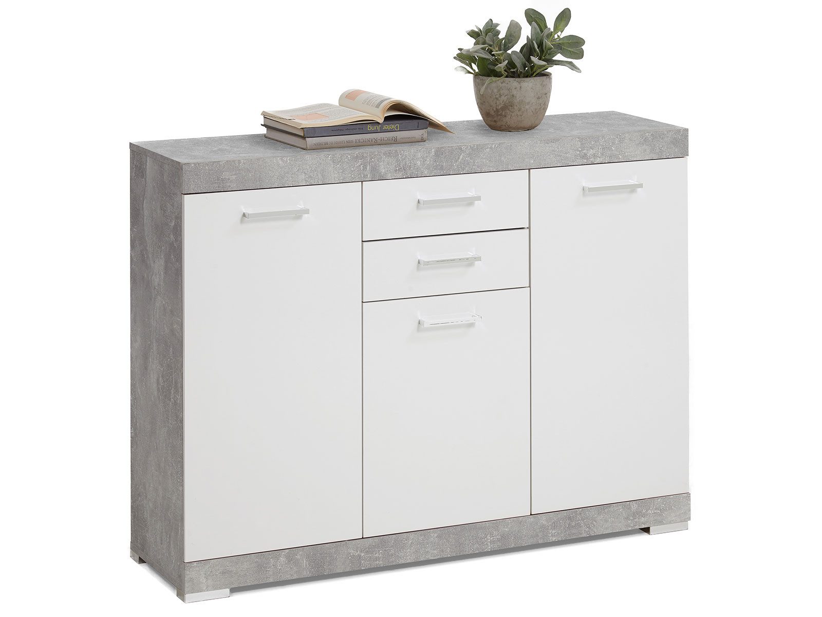 FORTE JULEDA Kommode 128,4x91,5x33,8 Cm – Mit 2 Türen, Einlegeböden, Nordisch Eiche Grau/Weiß
