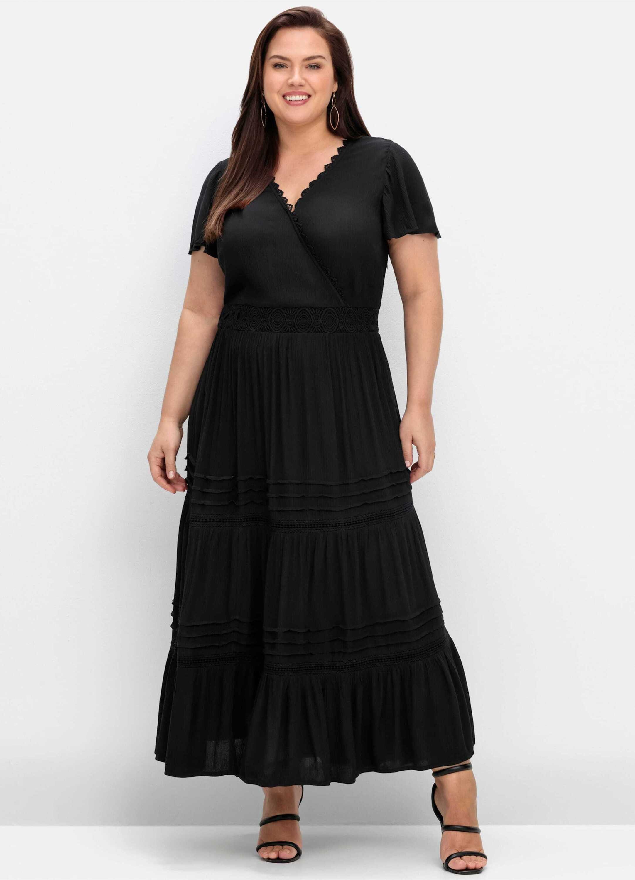 sheego by Joe Browns Etuikleid Maxikleid Kurzarm in Wickeloptik, mit Stufenvolant