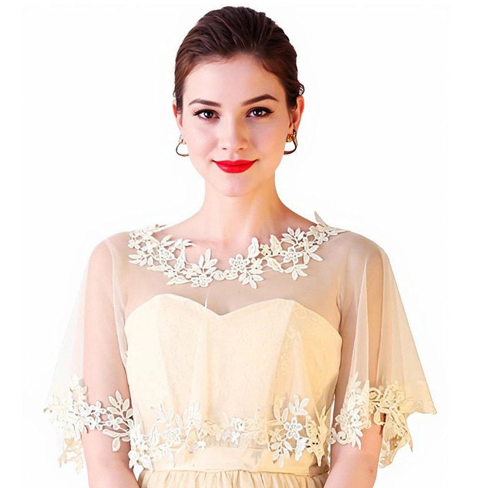 Zaewry Bolero Spitzen-Stola für Damen, transparenter Schal,Hochzeits-Cape Elegante Schulterjacke für Hochzeit, Brautmode & Abendkleid