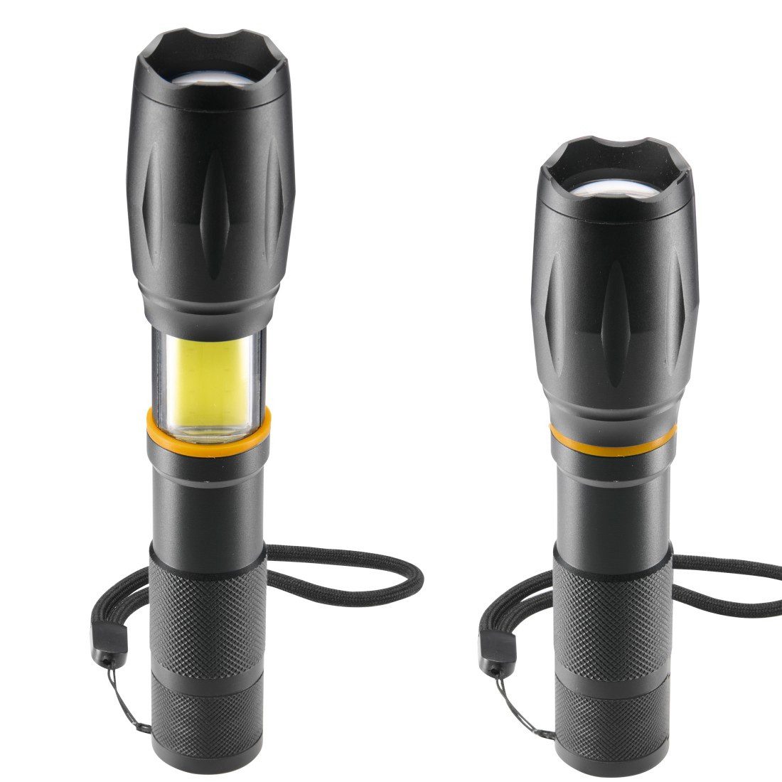 Hama LED Taschenlampe LED-Taschenlampe, Batterien, Zoom, COB, Aluminium, 3 Modi, stromsparend, robust