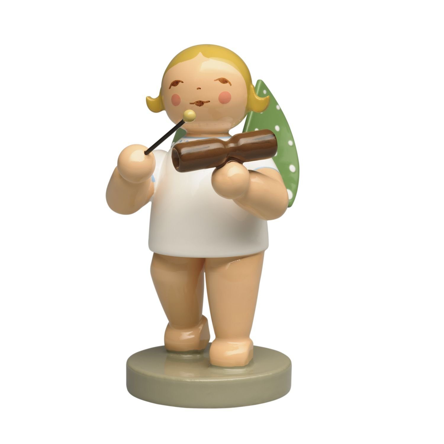 Wendt & Kühn Weihnachtsfigur Engel mit Holzröhrentrommel 650/79, Haarfarbe zufällig blond oder braunhaarig