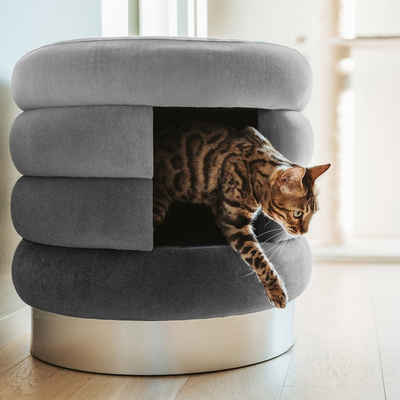 Canadian Cat Company Tierbett Choupette - grau, stylischer Hocker und Katzenhöhle in einem, Stoff, Katzenhaus XL, Außerst robust und innen kuschelig weich
