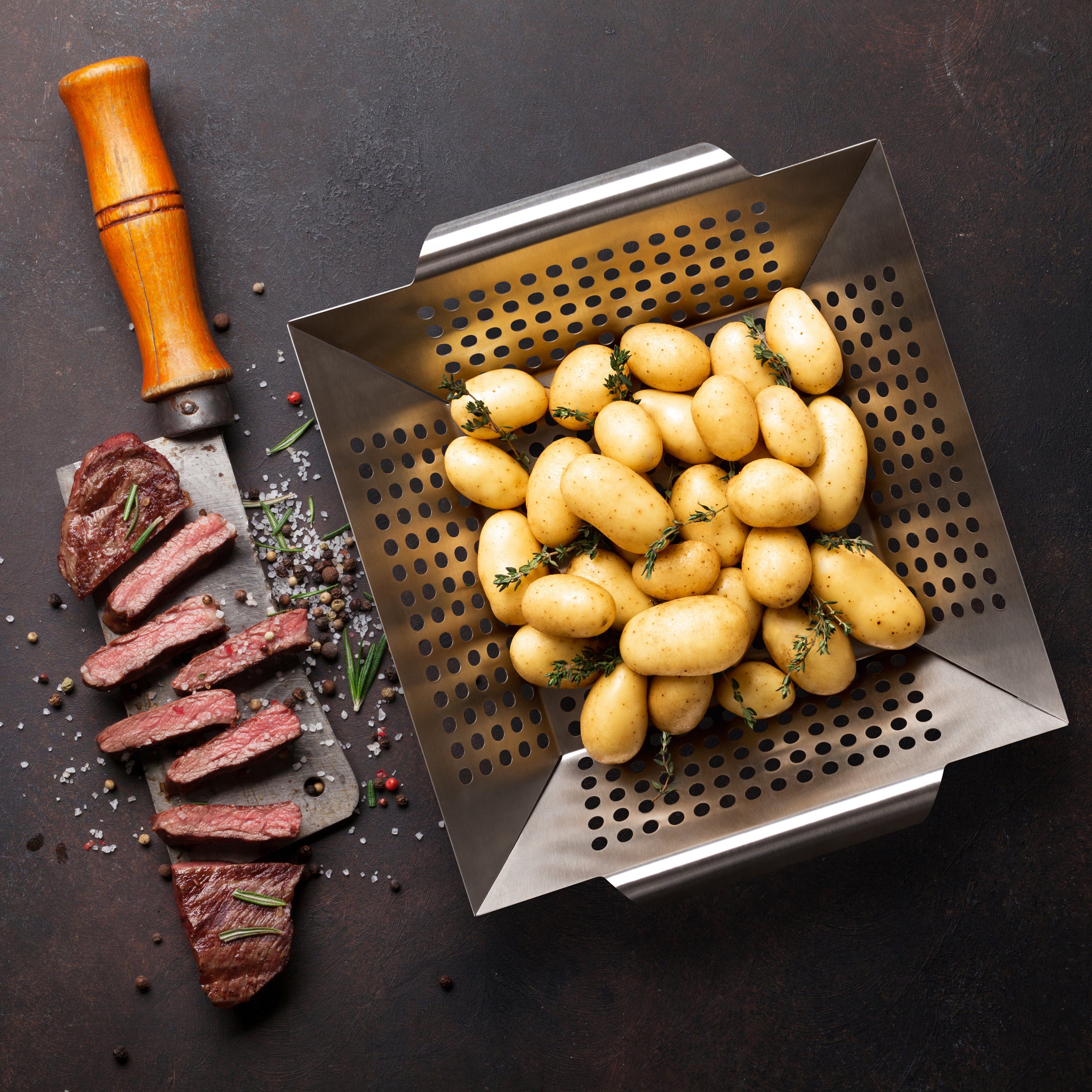 Blumtal Grillschale Grillkorb aus 100% Edelstahl, Edelstahl, (Grillzubehör, 1-St), perfekt für Grillgemüse, Grillschale geeignet für alle Grillarten
