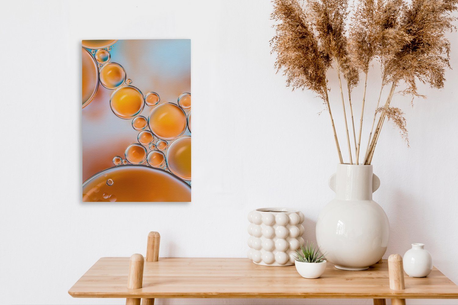 St), Orange Leinwandbild Seifenblasen bespannt inkl. Gemälde, OneMillionCanvasses® 20x30 Zackenaufhänger, - Wasser, (1 fertig Leinwandbild cm -
