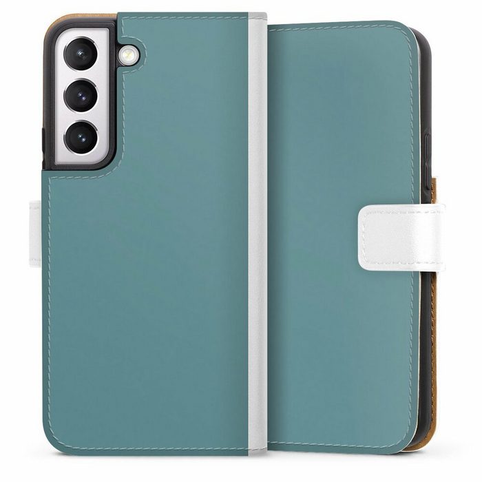DeinDesign Handyhülle Art Blau einfarbig Petrol Samsung Galaxy S22 Hülle Handy Flip Case Wallet Cover