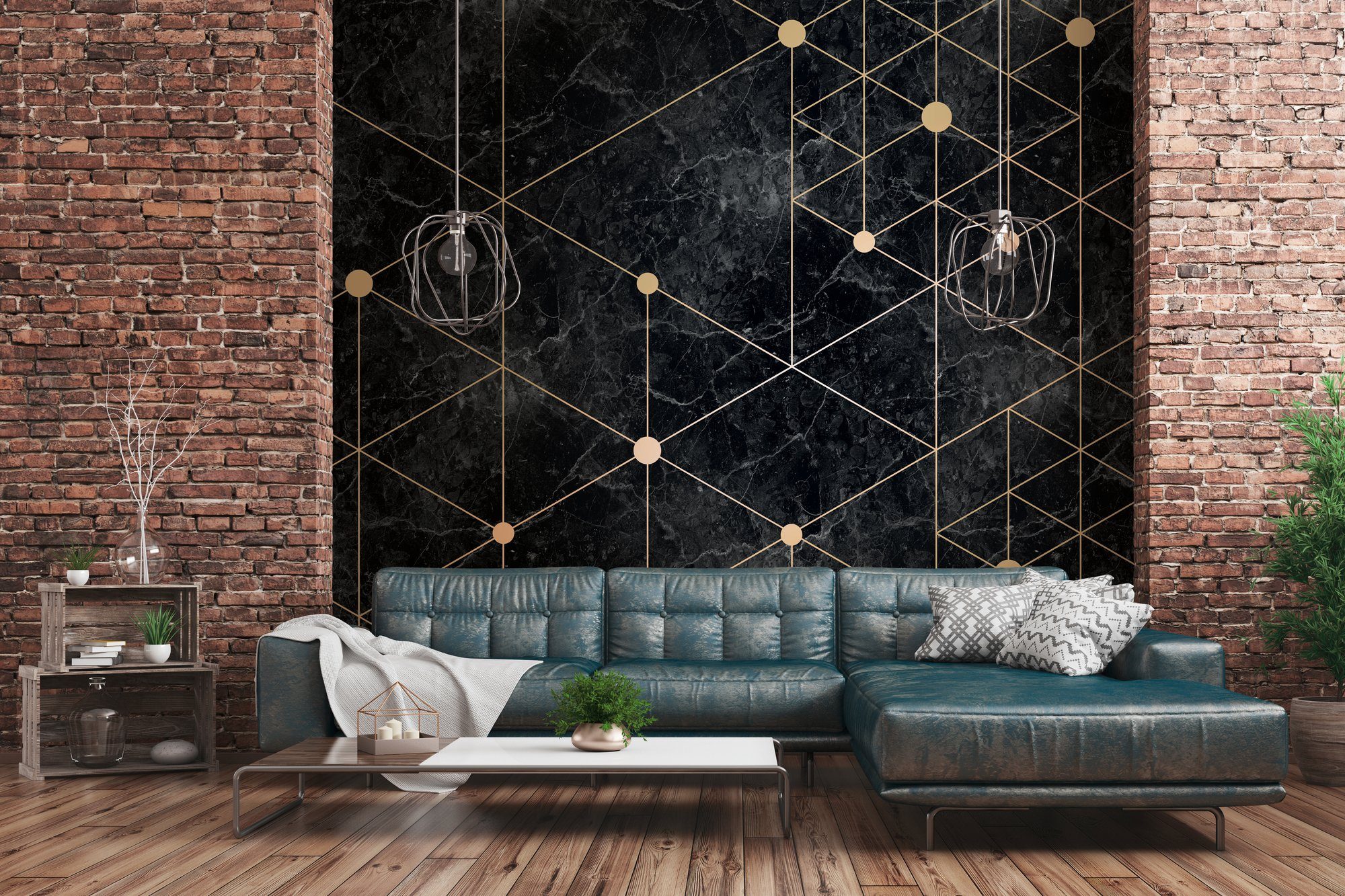 living walls Fototapete Livingwalls The Wall, Geometrische Tapete, gold, schwarz 382601