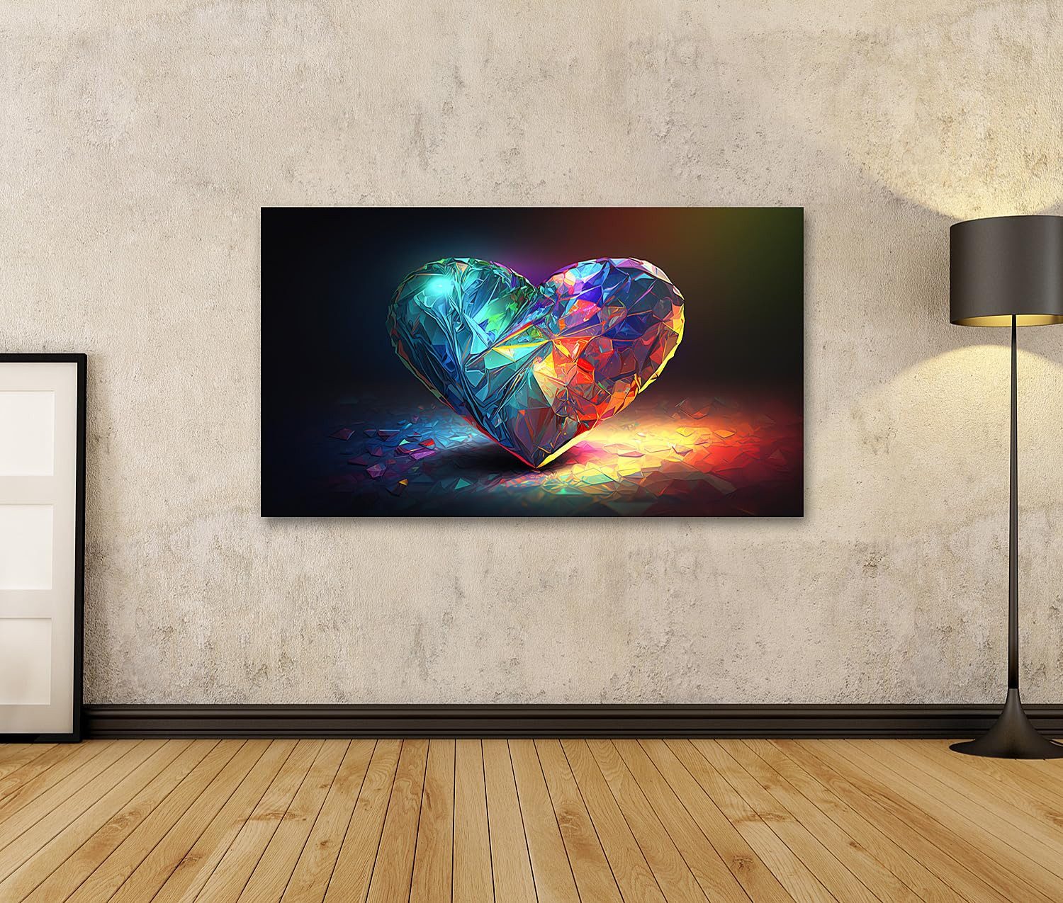 islandburner Leinwandbild Buntes Regenbogenherz aus Kristall in faszinierendem Lichtspiel