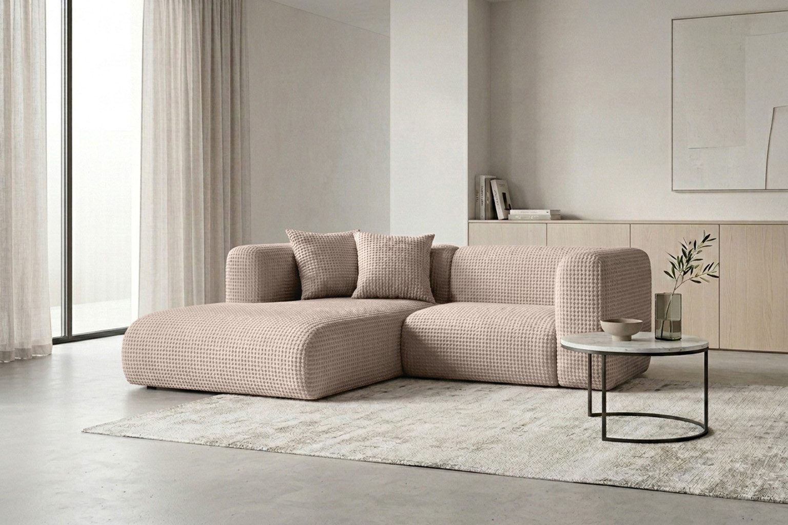 Kaiser Möbel Ecksofa Modulares für das Wohnzimmer aus Chenille-Stoff Cremona GRETA L Mini