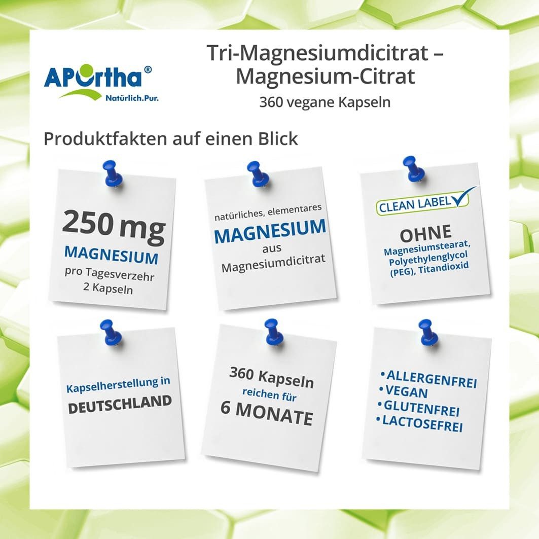 APOrtha Tri-Magnesiumdicitrat - Magnesium-Citrat - veganes Pulver, 400 g