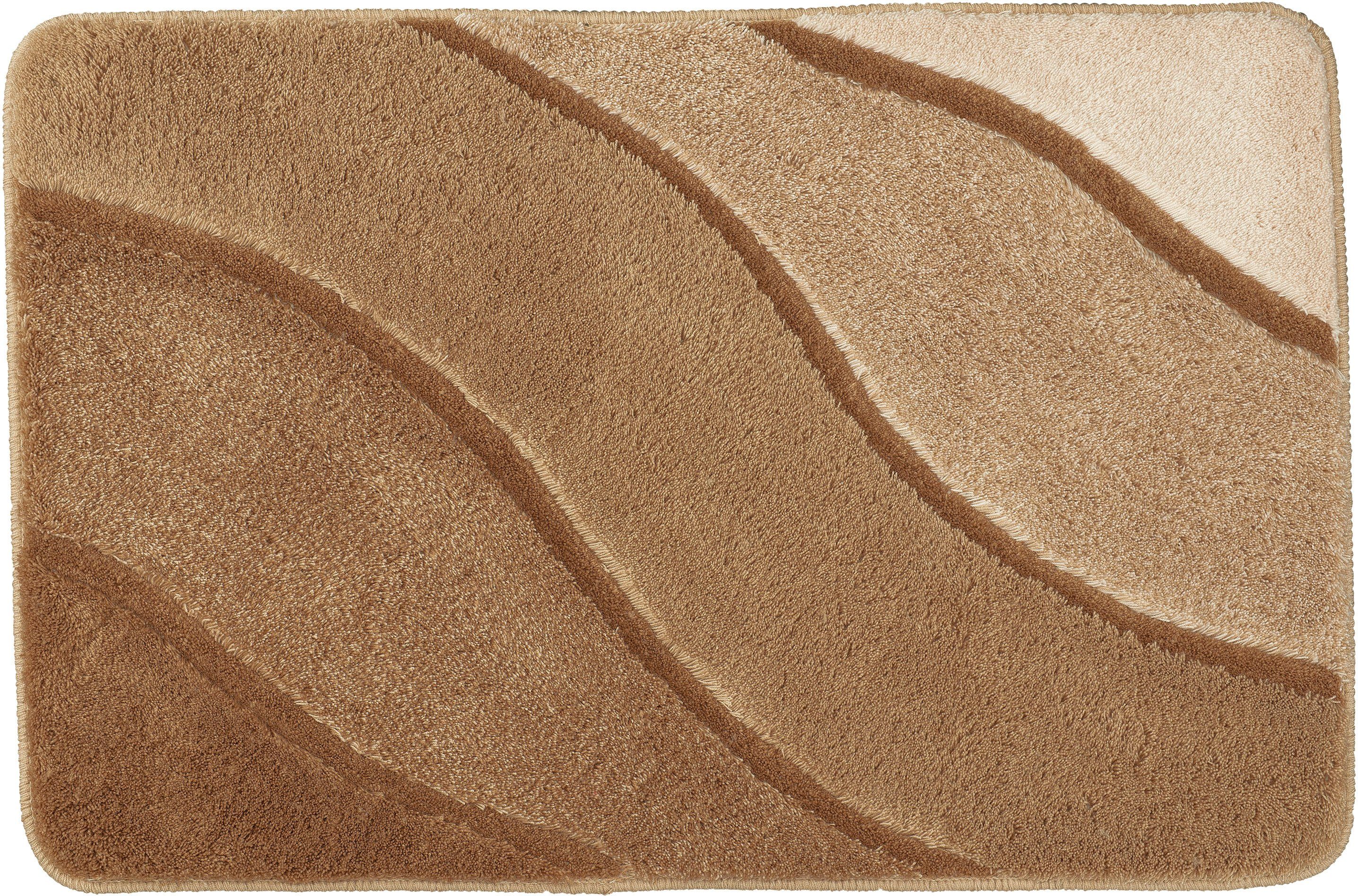 Kleine Wolke Badematte Serenade, Höhe 20 mm, rutschhemmend beschichtet, fußbodenheizungsgeeignet, Kunstfaser, rechteckig, Badteppich, Wellen Design, Farbverlauf, Hoch-Tief Effekt, waschbar