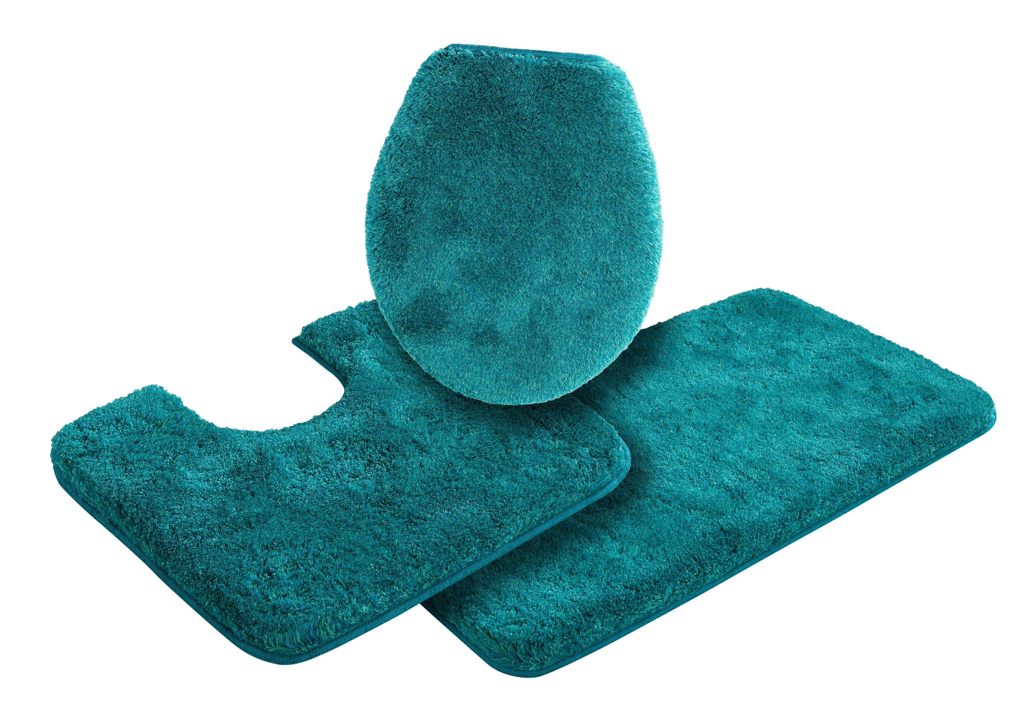 Grund Badematte Melos, Badvorleger, Badezimmer Teppich, sehr weich, Höhe 27 mm, rutschhemmend beschichtet, fußbodenheizungsgeeignet, Kunstfaser, rechteckig, 3-tlg. Stand-WC Set, melierte Optik, sehr weicher Flor, Melange-Effekt, Made in Europe