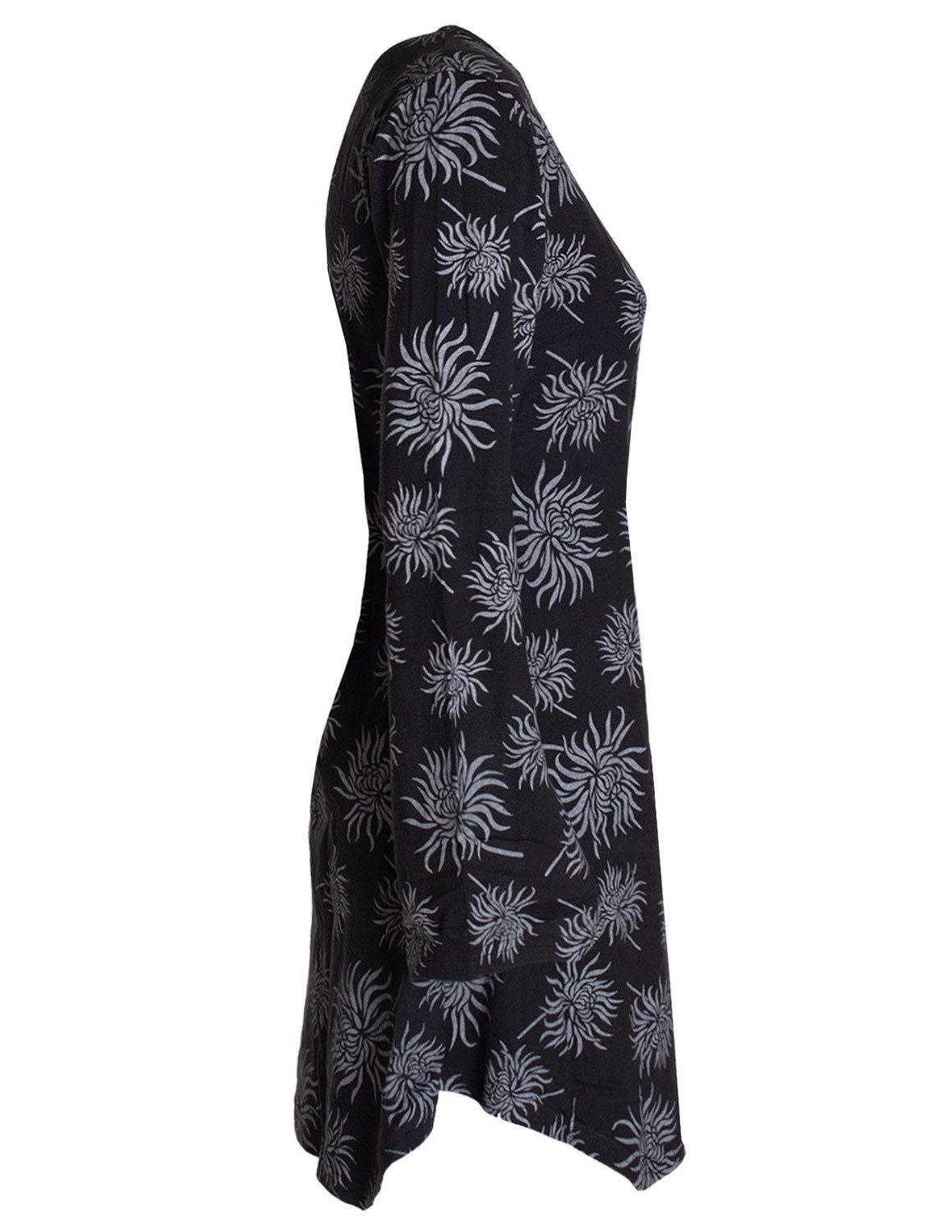 Vishes Tunikakleid Langarm Damen Blumen-Tunika Shirt-Kleid Glockenärmel Baumwolle Hippie, Boho, Goa Style