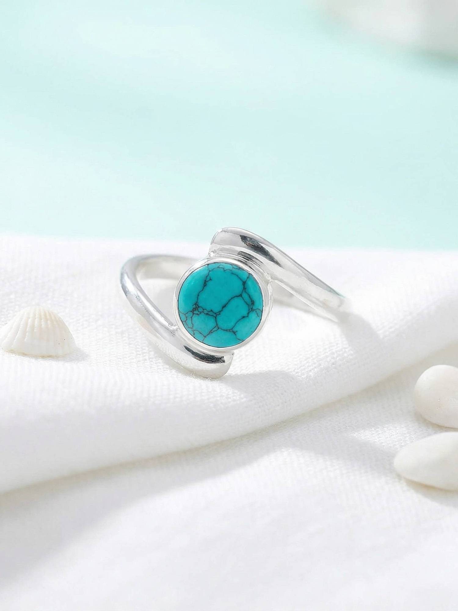 mantraroma Silberring SAMAYA aus 925 Silber mit Türkis (Ring mit Schmuckbeutel), Damenring aus 925er Silber
