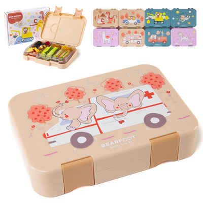 BEARFOOT Lunchbox Brotdose Kinder mit Fächern, Lunchbox, Bento box - Elefanten, handgezeichnete Designs, modular