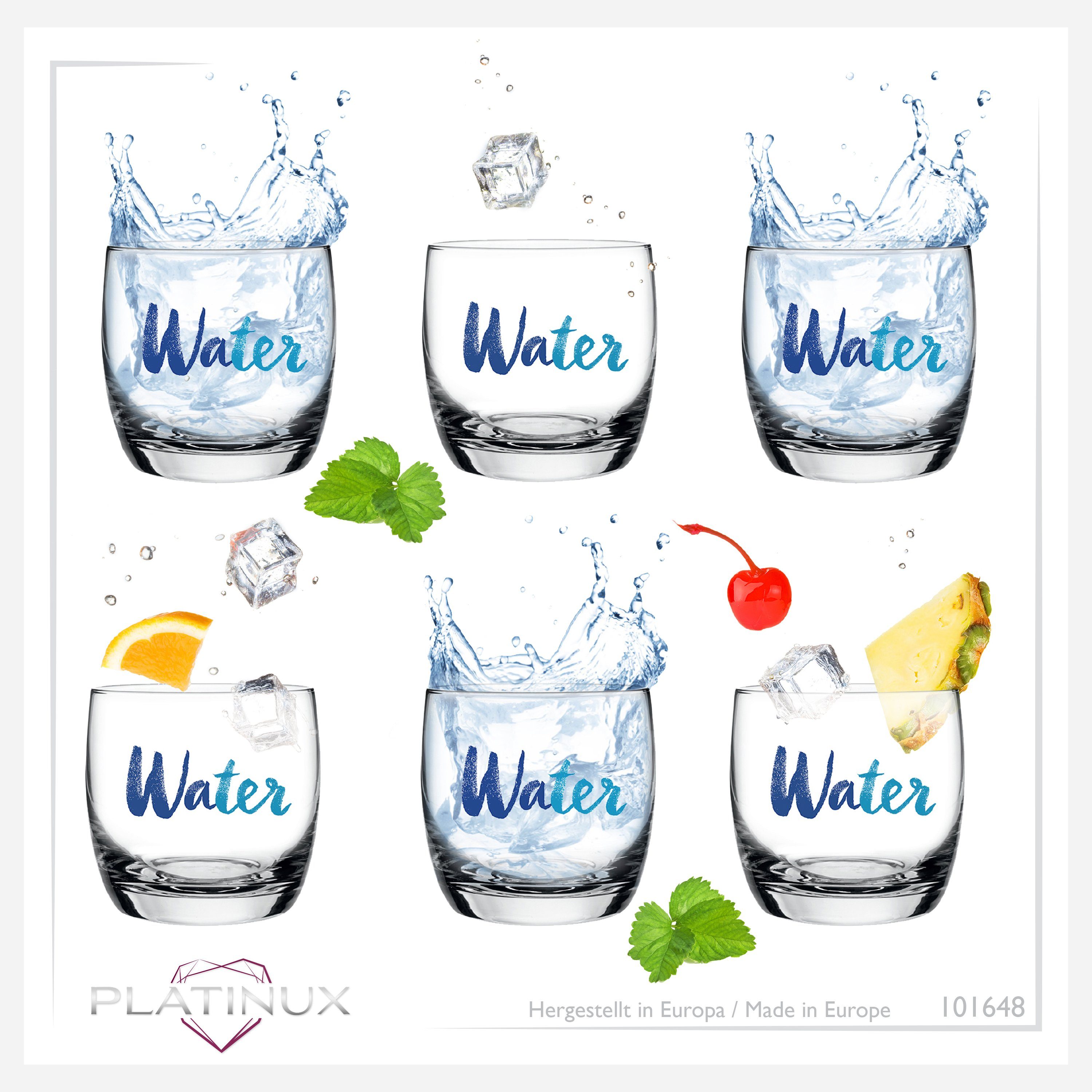 mit 260ml Trinkgläser (max.310ml) Glas Wassergläser Glas, Getränkeglas Saftgläser Water-Print, PLATINUX
