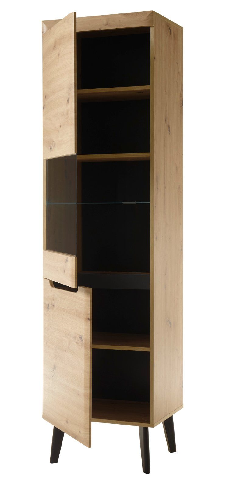 cm), skandinavisches (in Wohnwand Artisan x Furn.Design Ronson, ca. 197 360 mit Eiche Design 4-teiliges Set, schwarz,