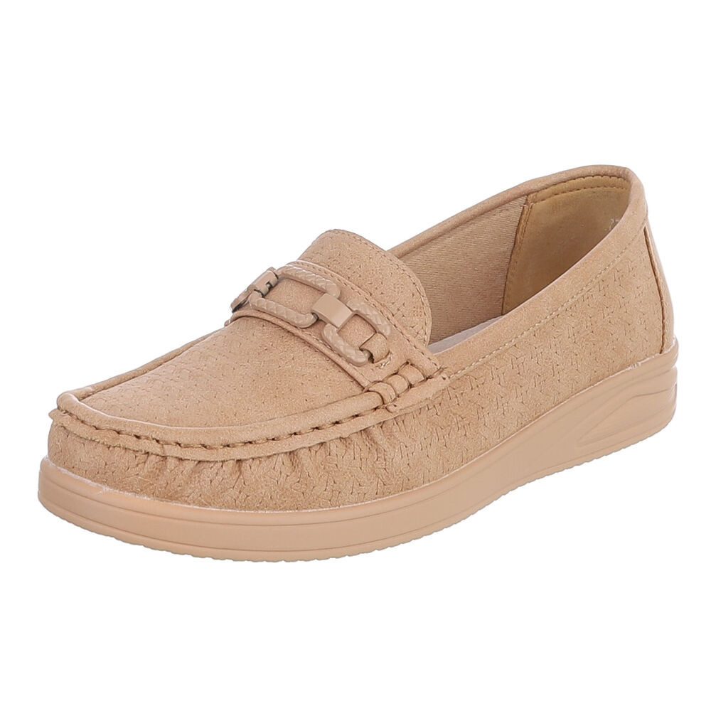 Ital-Design Damen Mokassin Slipper mit Zierriegel und Komfortsohle Slipper (91849464) Keilabsatz/Wedge Mokassins in Hellbraun