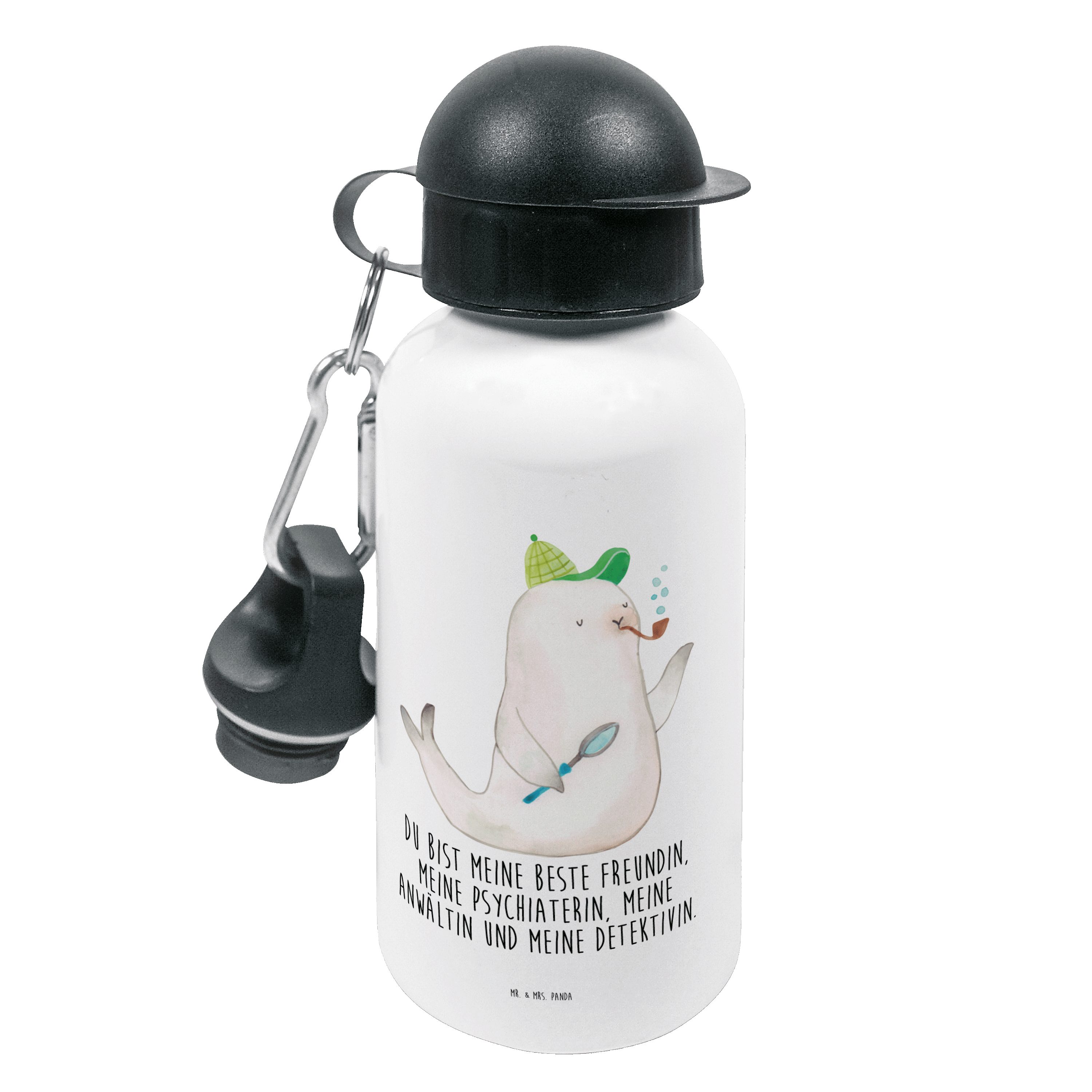 Mr. & Panda Robbe Kindertrinkflasche, Mrs. - Weiß Kinder Trinkflasche - Trinkfla Sherlock Geschenk