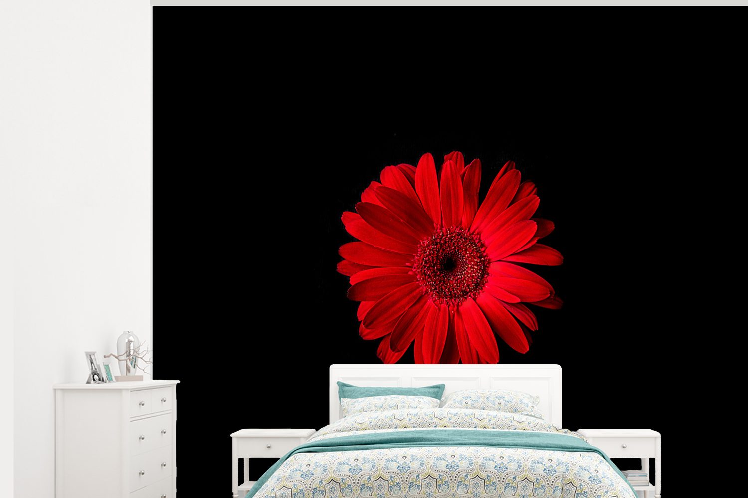 MuchoWow Fototapete Blume - Rot - Makro, Matt, bedruckt, (5 St), Montagefertig Vinyl Tapete für Wohnzimmer, Wandtapete