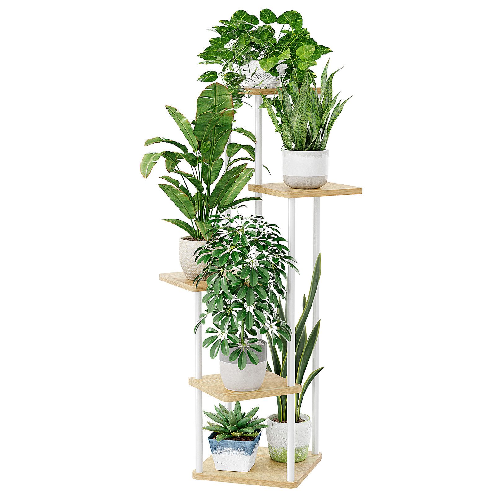 Bamworld Blumenständer Pflanzenständer, Pflanzenregal, Modernes Regal für Innenpflanzen (1 St), 5 Ebenen, 30x30x107cm, Ideal für Wohnzimmer, Balkon und Büro