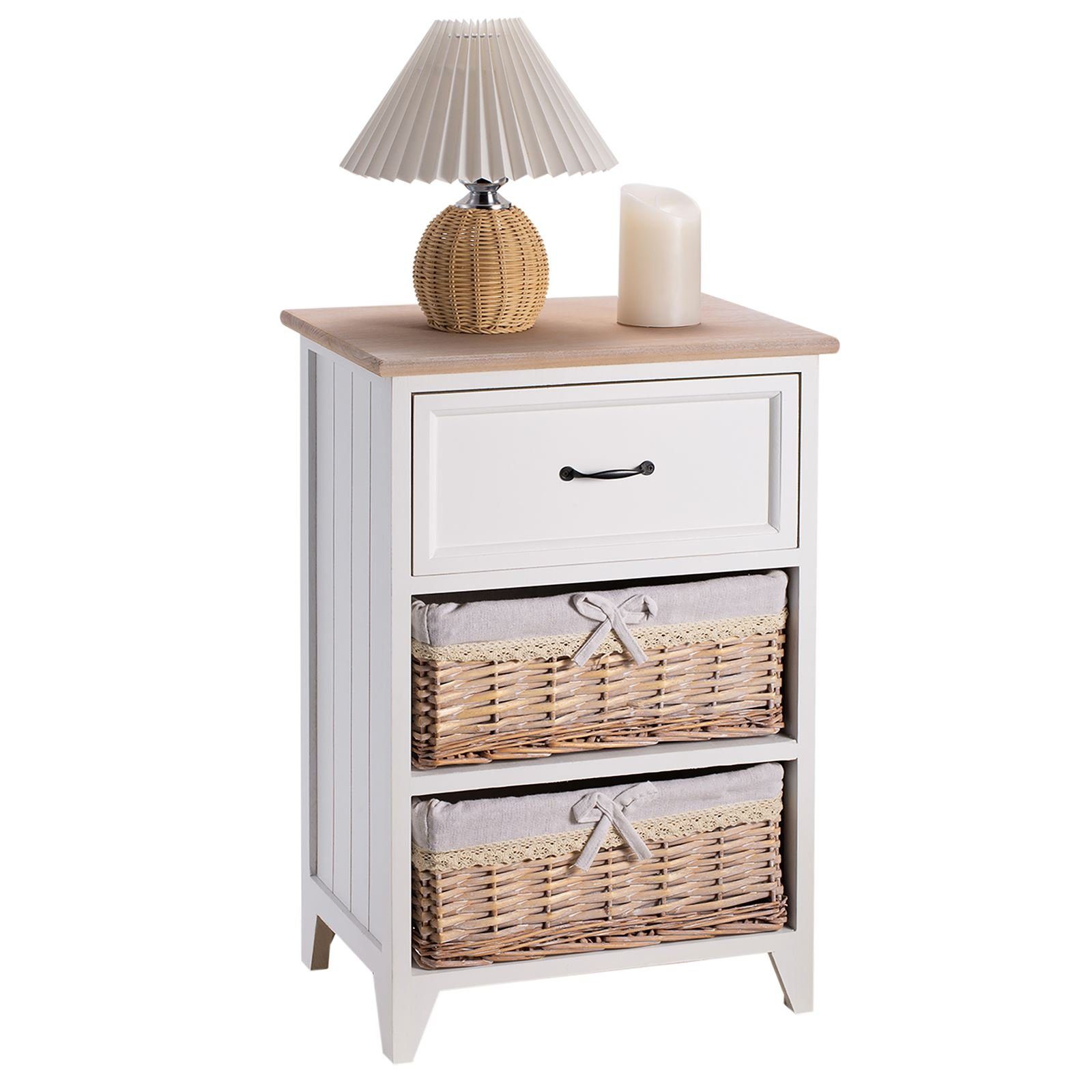CARO-Möbel Nachtkommode PROVENCE, Nachttisch Nachtkommode Beistelltisch Boxspringbett 1 Schublade 2 Körb
