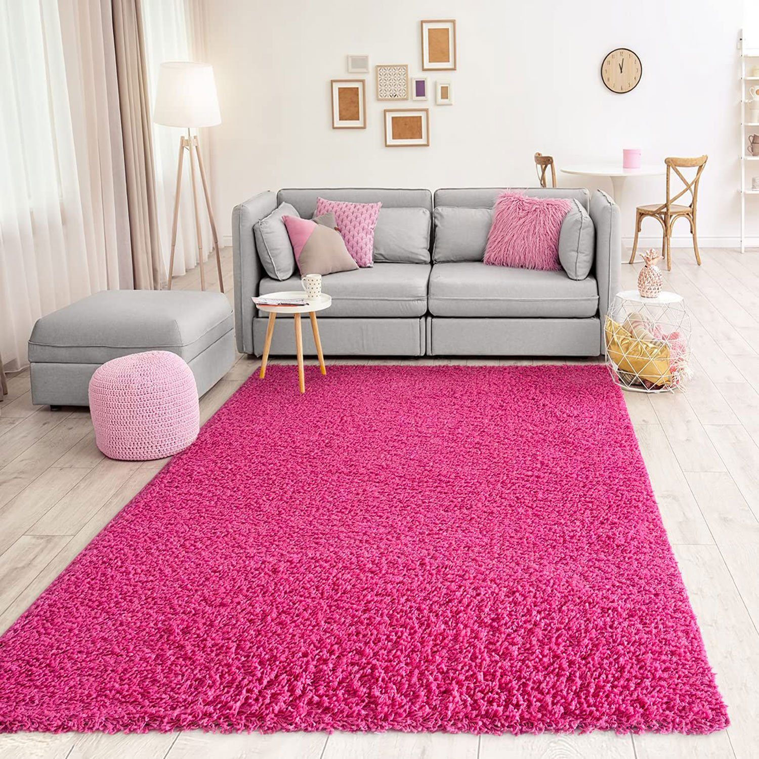 Hochflor-Teppich Prime Shaggy Hochflor Langflor Teppich Einfarbig Modern Pink Rosa, Vimoda, Rund