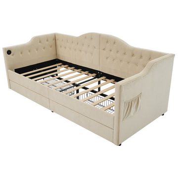 MODFU Daybett Tagesbett Schlafsofa (90x190cm), mit USB Type C Ladefunktion und 2 Schubladen