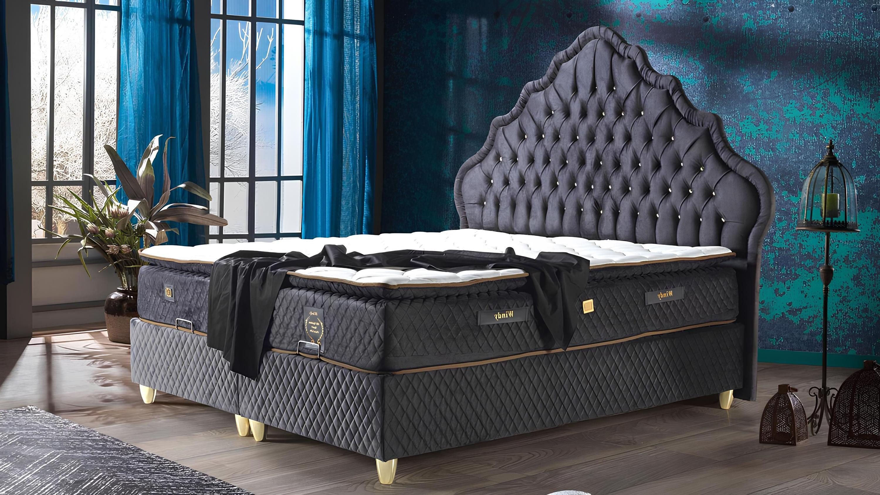 Bett Design-Schwarz-Luxus-Betten mit Polsterung, Chesterfield-Stil