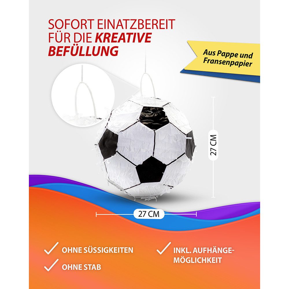 Boland Pinata Pinata Fußball Ø 30 cm Schlag-Pinata für Kindergeburtstag Sport-Party, Individuell befüllbar (ungefüllt geliefert), klassisches Design