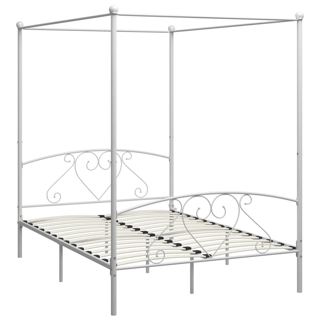 vidaXL Himmelbett, Baldachin Bett-Gestell Weiß Metall 140 x 200 cm