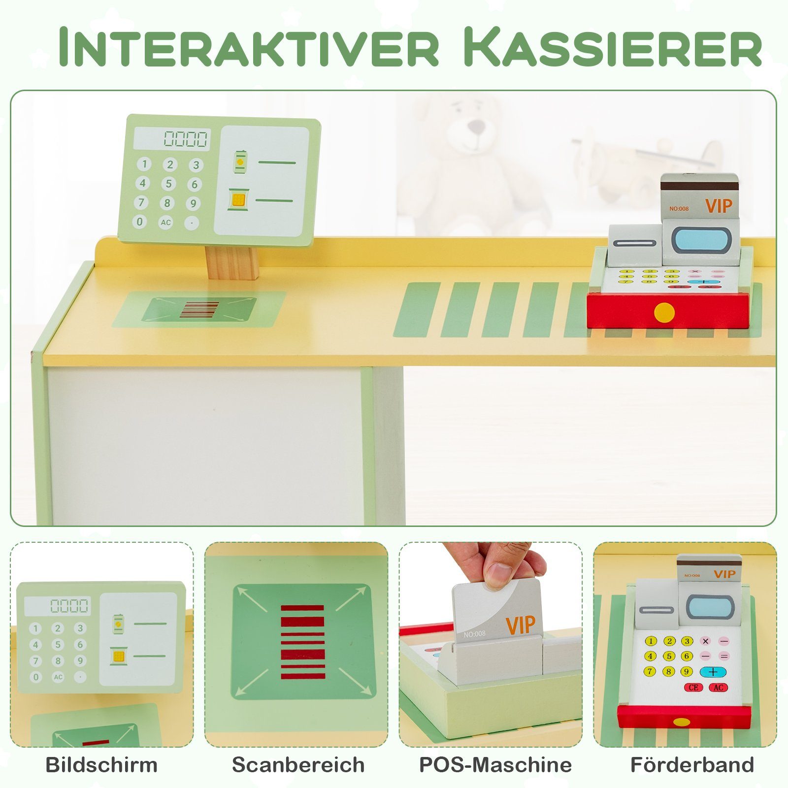 COSTWAY Kaufladen Holzspielzeug, Verkaufsstand mit Seitentheke günstig online kaufen